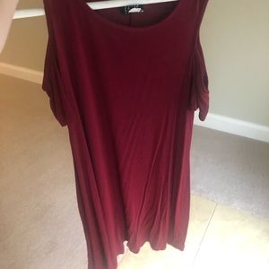 Burgundy T-Shirt Dress with Cold Shoulders